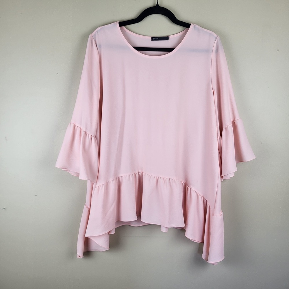 Gibson Ruffled Blouse Women's Large Blush Pink Bell Sleeves Boho Peasant